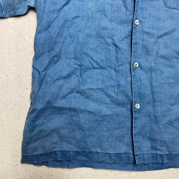 Tommy Bahama Linen Shirt L Blue Relax Short Sleeve Blue Beach Button Up - Picture 8 of 12